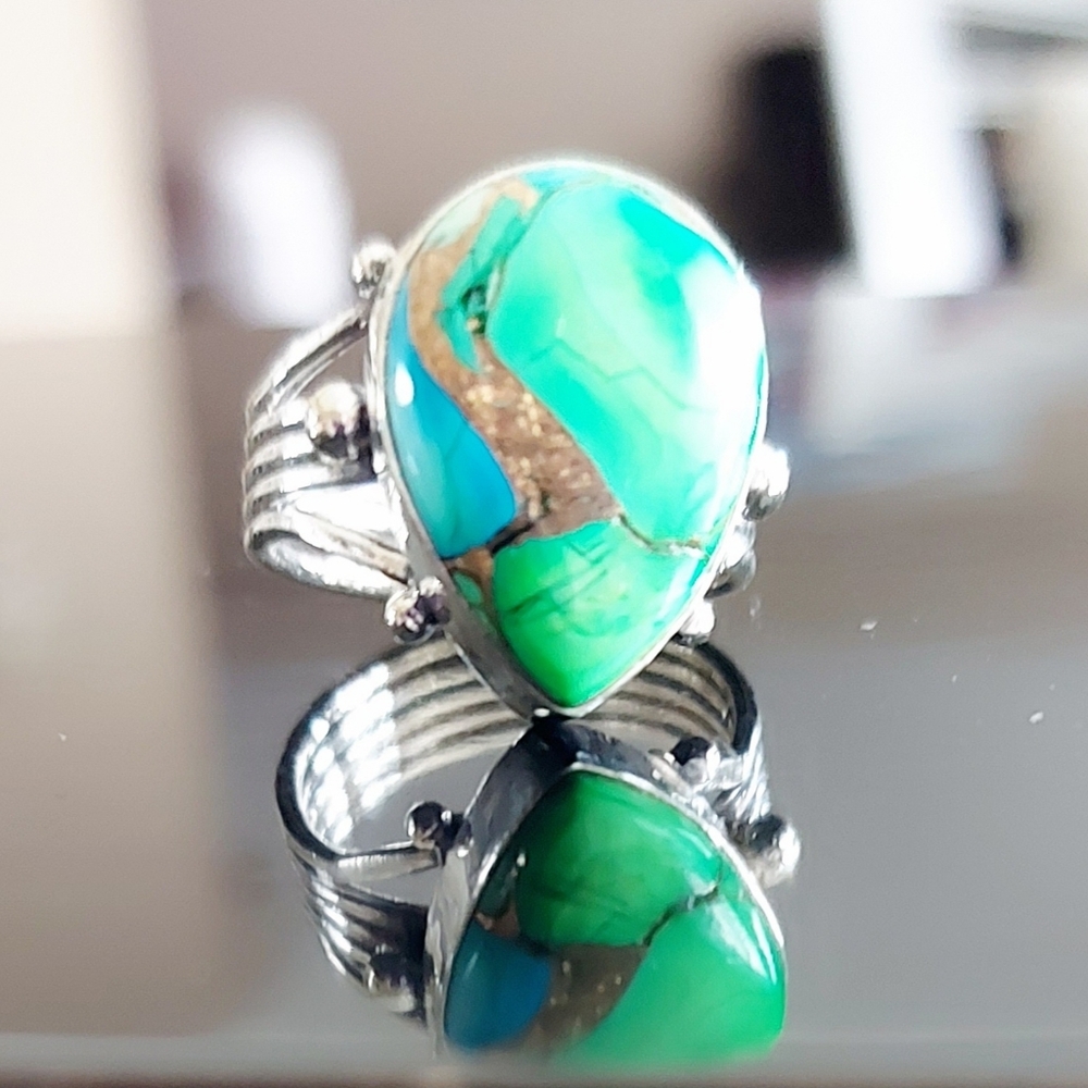 Teardrop Copper Turquoise Ring - Sterling Silver 9.25 -Brand New  Never Worn